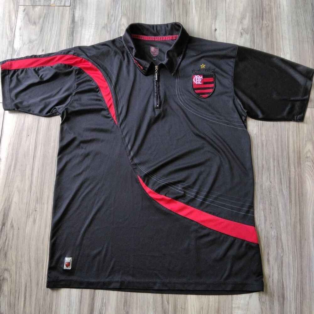 flamengo retro jersey Zip Neck Black Red Large
